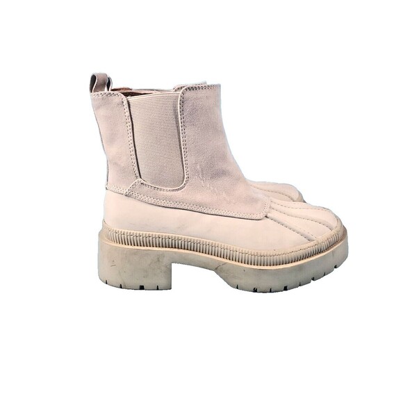 Womens Chunky Boot Sz 7 Winter Duck Boot Cream Zipped - Picture 2 of 10